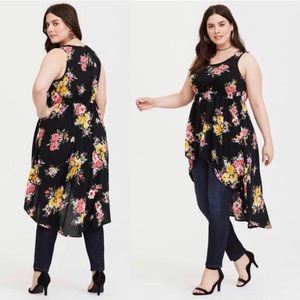 Torrid Babydoll Challis Hi-Low Tank In Black Floral